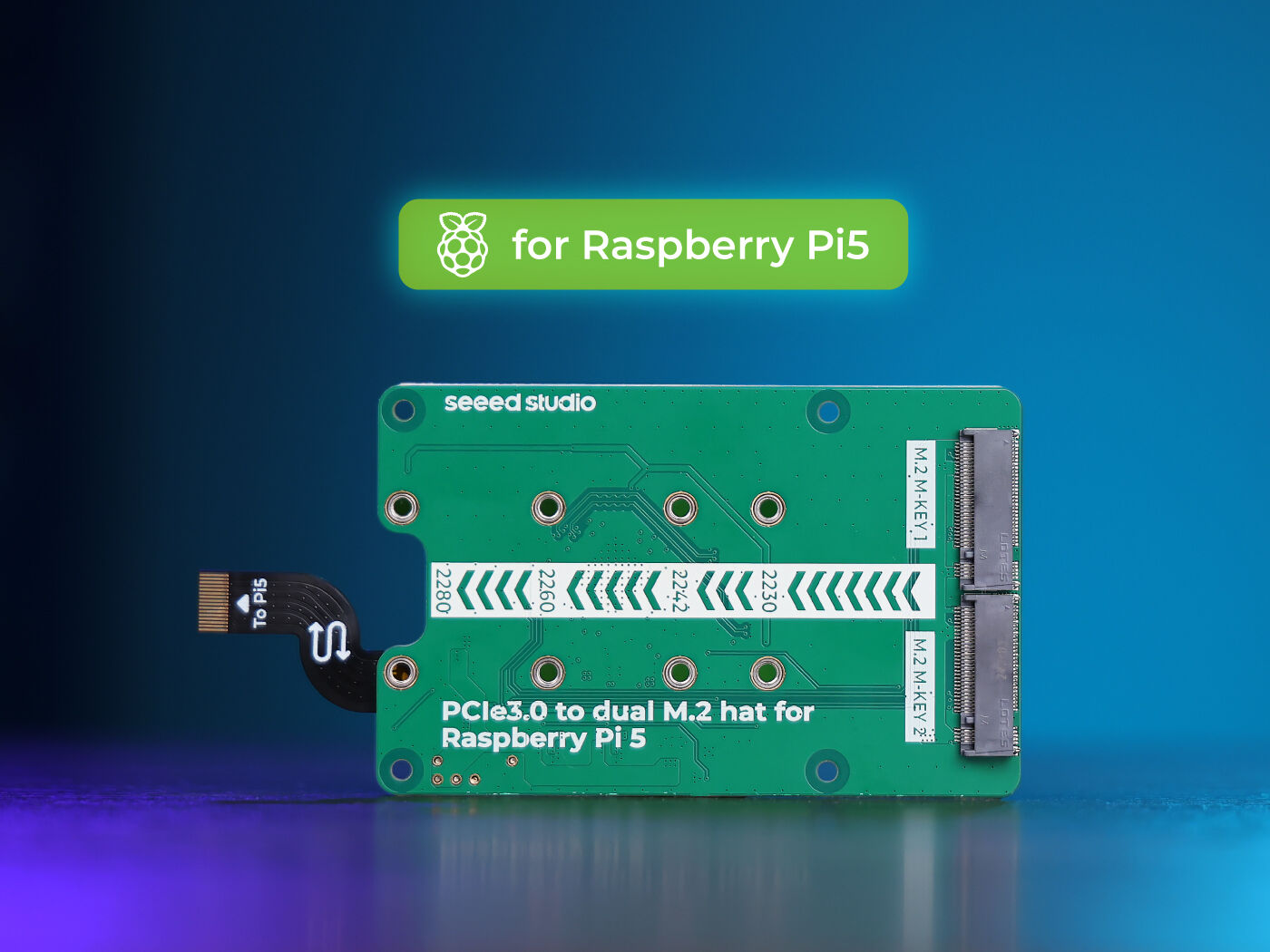 Pi 5 Case - PCIe3.0 Beralih ke topi M.2 ganda